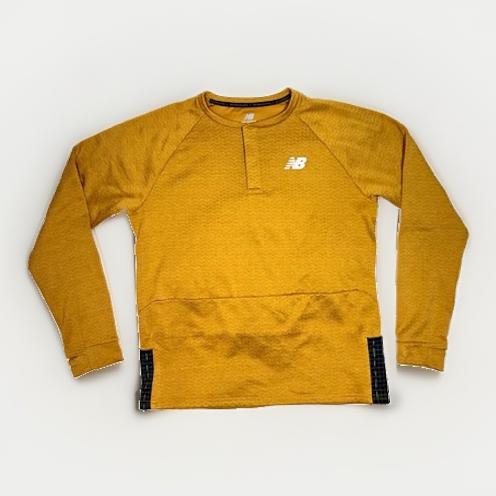New Balance NB Heat Men's L Brown Long Sleeve Henley Pullover Running Stretch